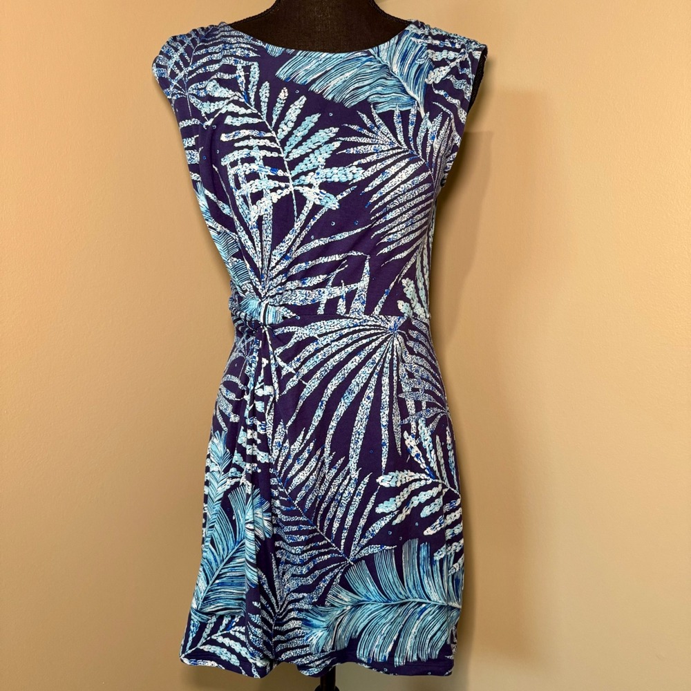 Tommy Bahama Let's be Fronds Tropical Palm Leaf Twist Front Faux Wrap Dress S